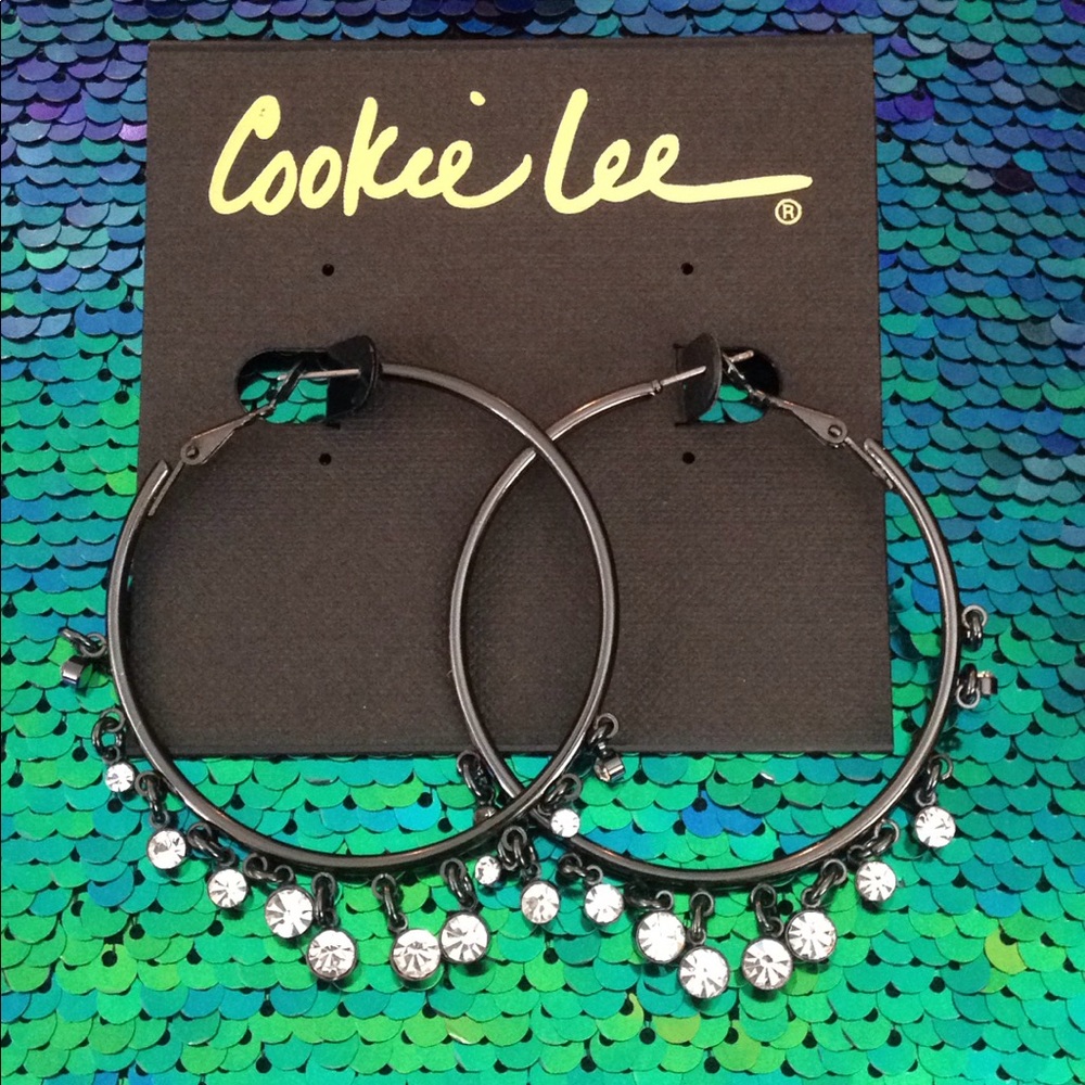 NWT Cookie Lee Genuine Crystal Hoop Earrings